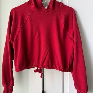 Divided Red Cropped Drawstring Hoodie